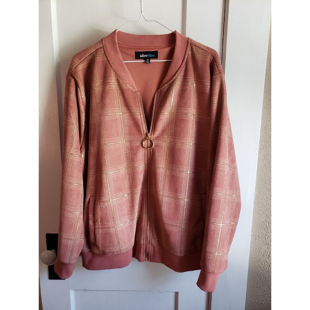 aliceblue women peach metallic grid  full zip jacket‎ 3XL